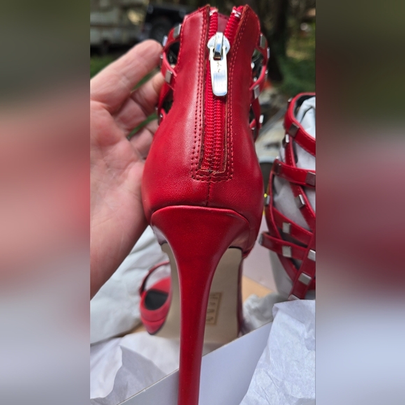 Paper Fox Red Strappy Heels With Studded Cage Sz7.5 NIB - Picture 6 of 11
